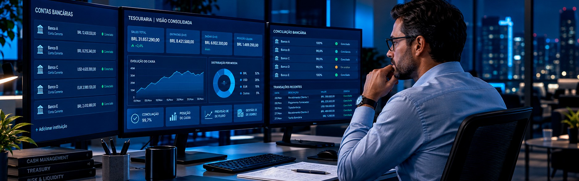 Integração entre bancos, ERP e processos financeiros na maturidade da tesouraria